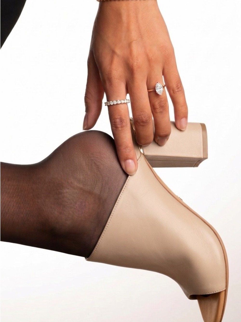 Calvin Klein Beige Open-Back Leather Block Heel Mule
